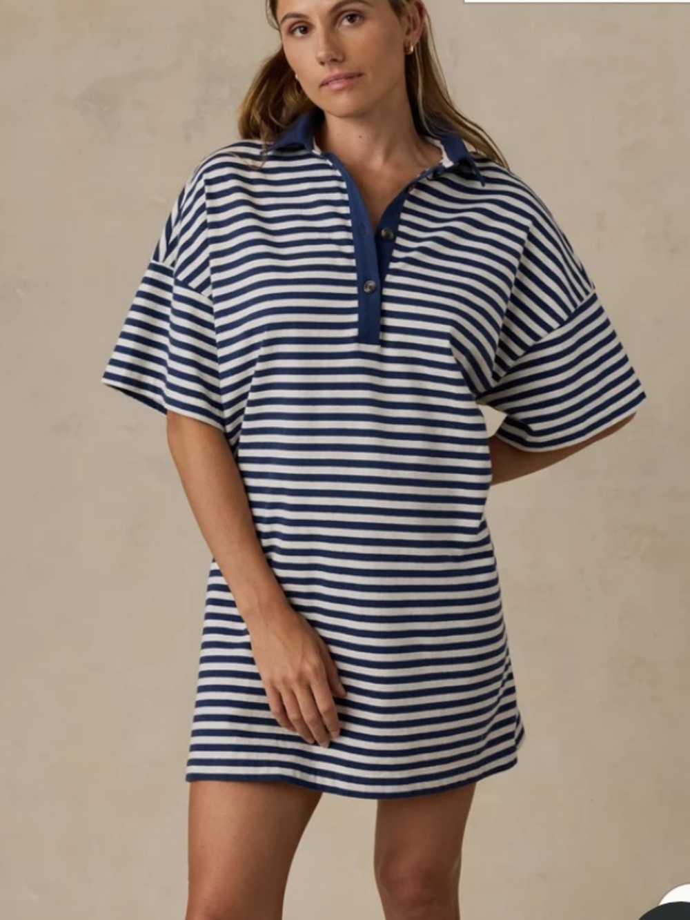 Faherty Recycled Cotton Knit Polo Dress in Shadow Bay Stripe Size S